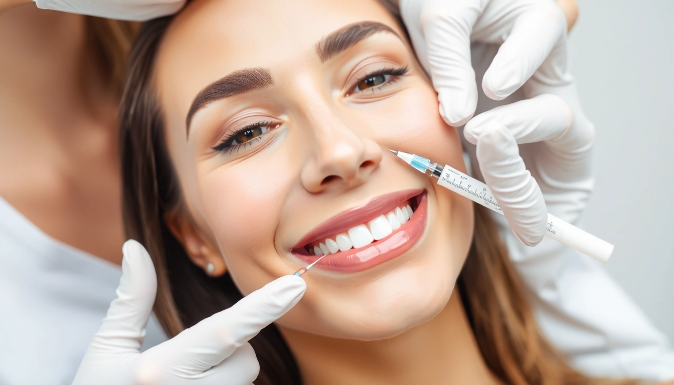 Professional Botox Behandlung bei einer Frau in einer modernen Klinik, präzise Injektion, glatte Haut, vertrauensvolle Atmosphäre