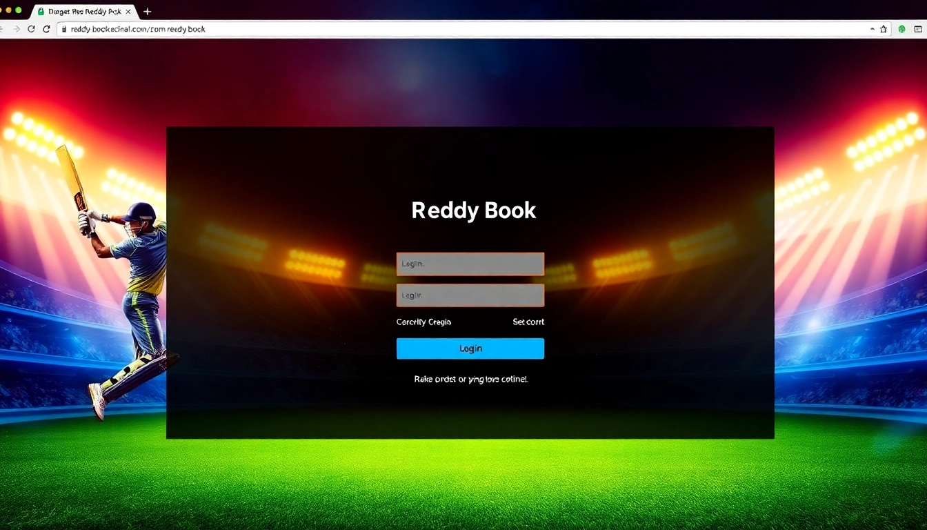 Reddy Book Login interface with engaging cricket-themed visuals and clear login prompts for easy access.