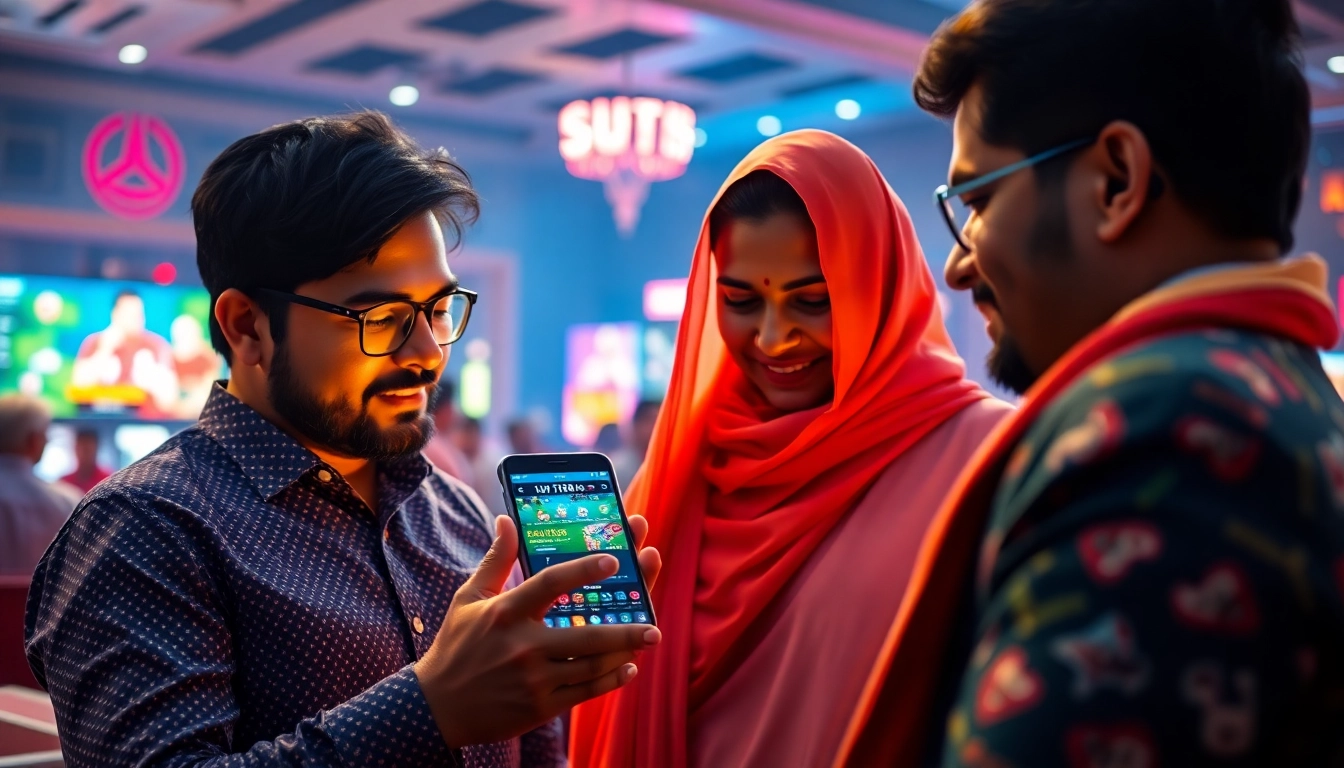 Engaging image showing users betting on fairplay online platform via mobile with live sports and casino themes, capturing vibrant, trustworthy gaming atmosphere.