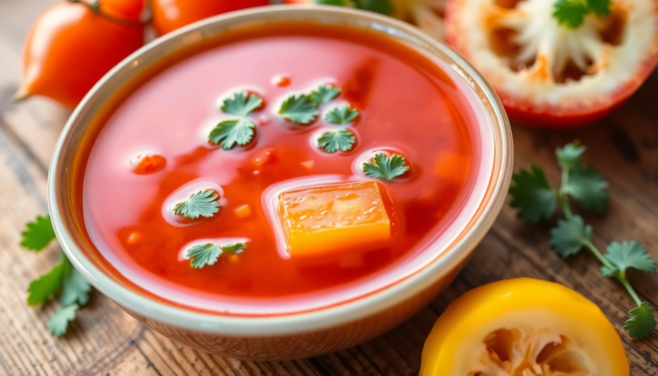 Delicious sweet & sour sauce served in a bowl with fresh herbs, bright colors, and tasty